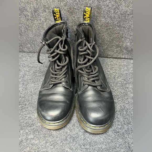 Dr. Martens Youth 1460J Combat Boots Black Leather Lace Up Side Zip Size 3 US - Picture 1 of 10